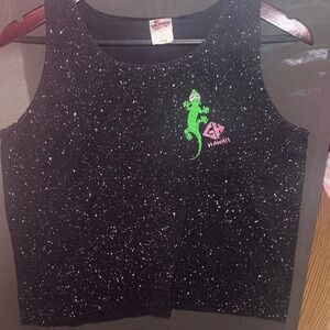 Black Tank Top with Green Lizard Design
